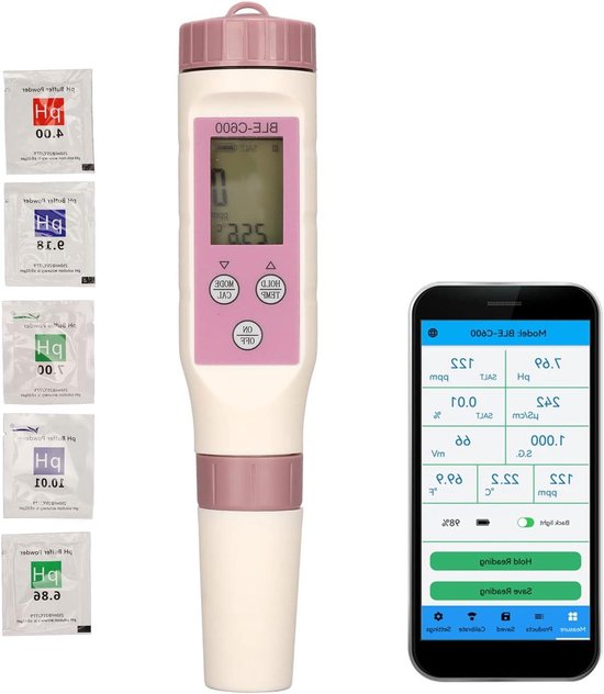 Tester Qualità Acqua 8 In 1 Con App - Misura PH, EC, Temperatura, Per Acquari, Piscine, Colture Idroponiche