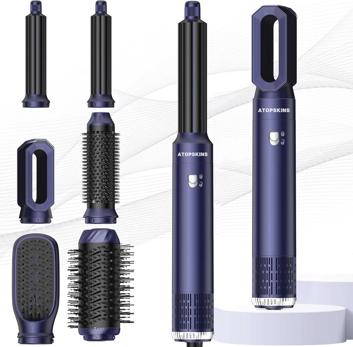 6-in-1 Haarstyler met Föhnborstel en Luchtkruller voor Drogen, Krullen en Gladmaken