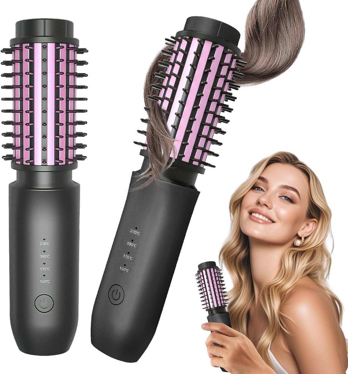 Draadloze 3-in-1 Haarstylingsborstel - Mini Verwarmingsborstel met USB Oplaadfunctie
