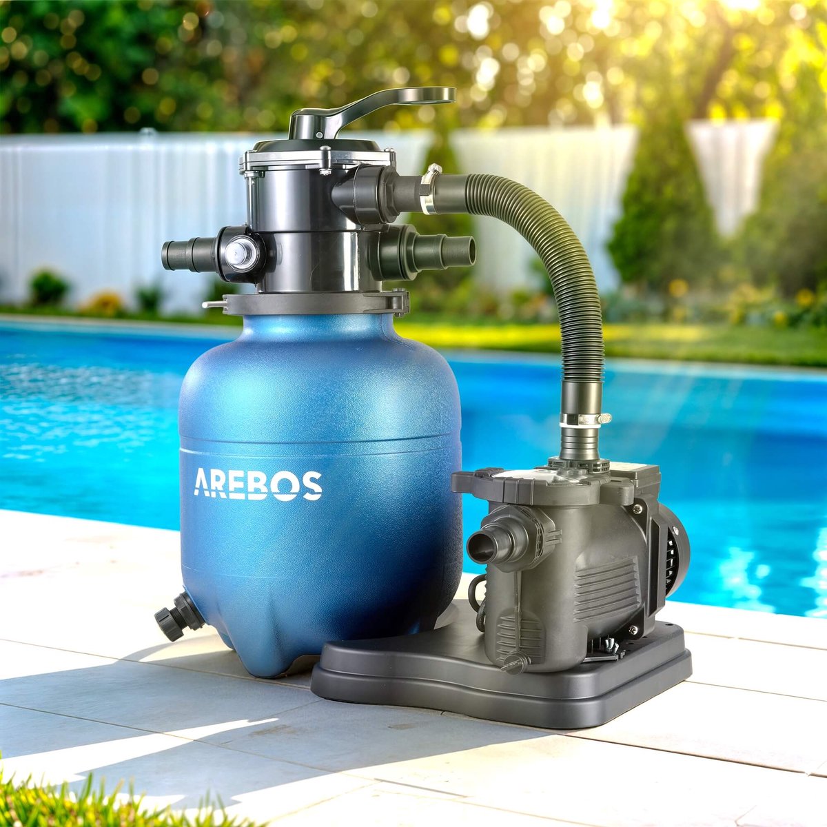 AREBOS Zandfilter - Zandfiltersysteem - Zandfilterpomp voor zwembad - 950L/h – foto 5