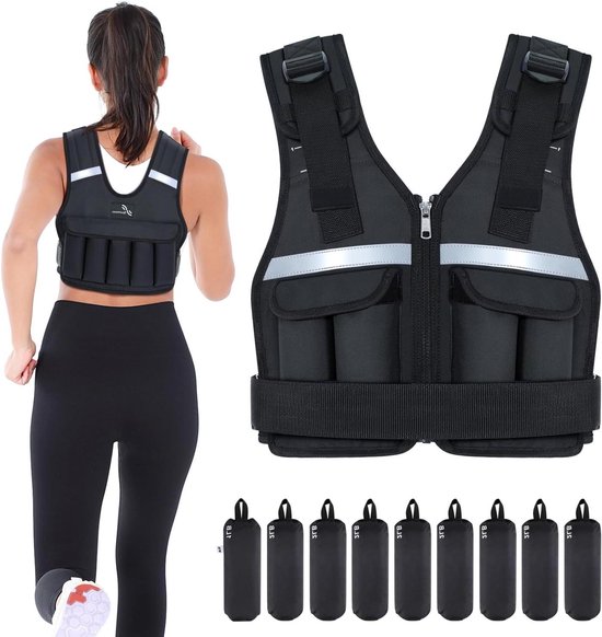5BILLION FITNESS Monstervest gewichtsvest van 1-20 kg gewicht veiligheidsvesten voor gewichtstraining, krachttraining, afneembare oefeningen, verstelbare nylon riem met klittenbandsluiting, zwart