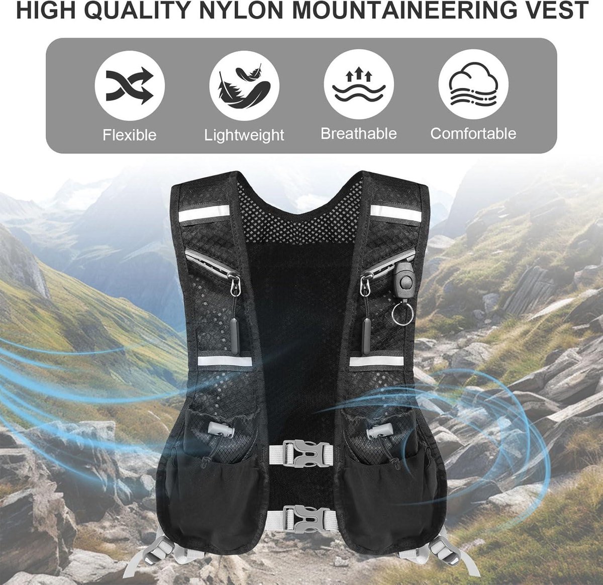 ONETOALL Hardloopvest voor dames, met 2 liter drinkzak, lichte drinkrugzak, voor heren, 6 l, reflecterend hardloopvest, voor joggen, trailrunning, fiets, marathon, motorfiets, slechts 150 g ONETOALL Hardloopvest voor dames, met 2 liter drinkzak, lichte drinkrugzak, voor heren, 6 l, reflecterend hardloopvest, voor joggen, trailrunning, fiets, marathon, motorfiets, slechts 150 g