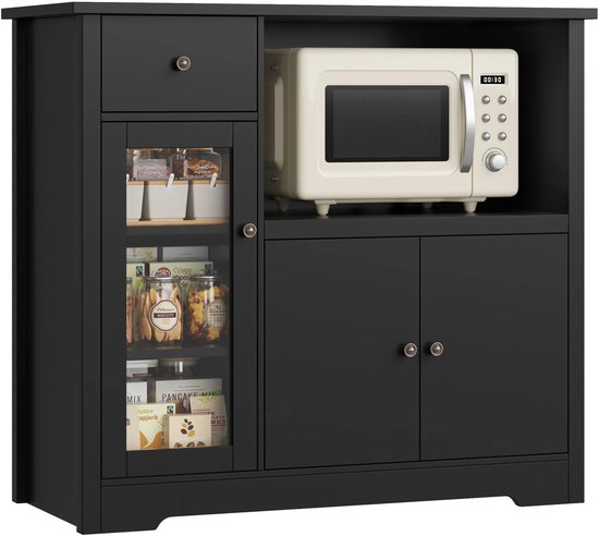 Meuble de cuisine pour micro-ondes - Buffet - 3 Portes - 1 tiroir - Planches réglables - Zwart
