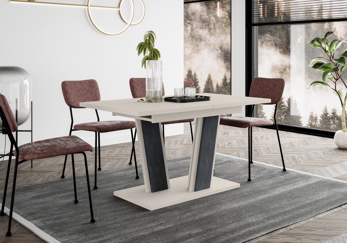 Pro-meubels - Eetkamertafel Monor - Beige - Zwart mat - Uitschuifbaar 120-160cm - Eettafel