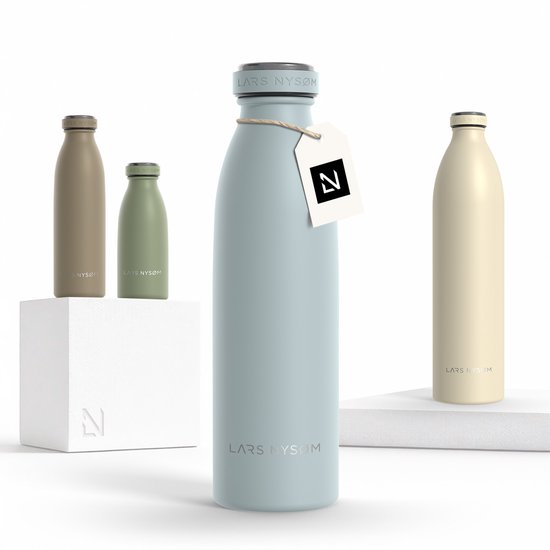 LARS NYSØM Ren Roestvrijstalen drinkfles 500ml - BPA-vrij geïsoleerde waterfles 0,5 Liter (Sky Blue)