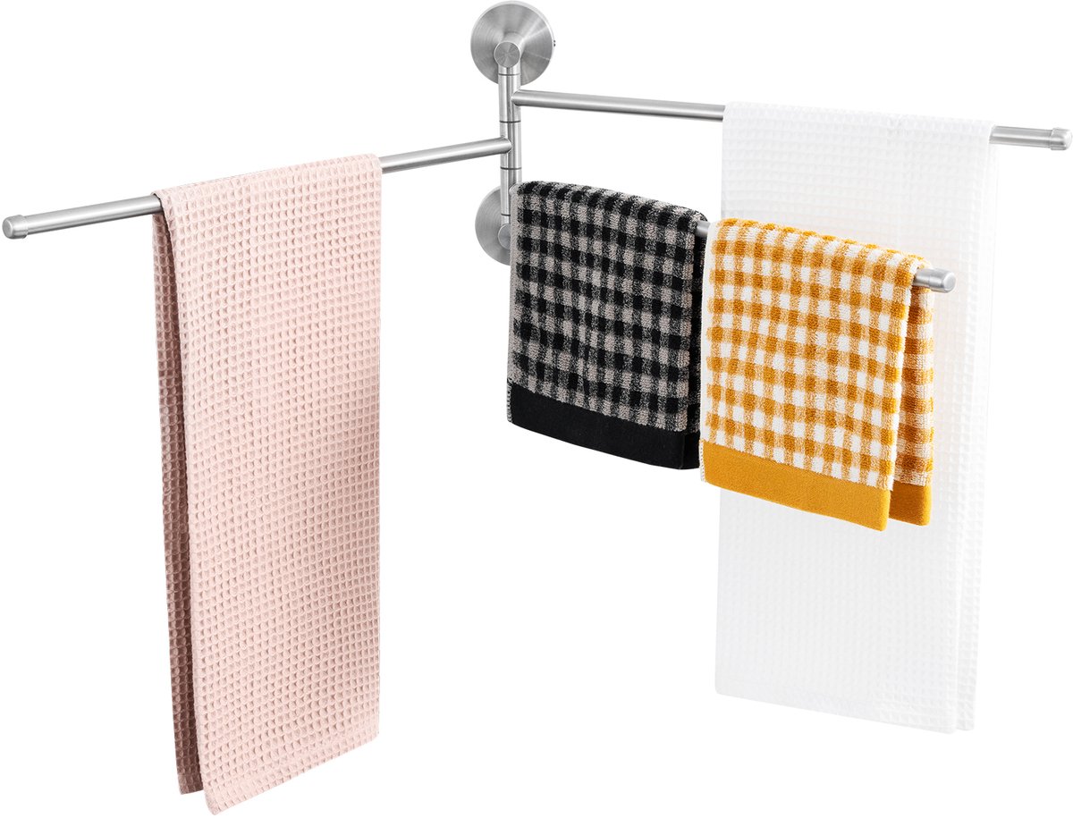 Auralum max Handdoekhouder - Handdoekrek Met 3-armig - Handdoekstang Zelfklevend – Zonder Boren – Moderne Badkamer Organiser - RVS - 40 cm - Zilver