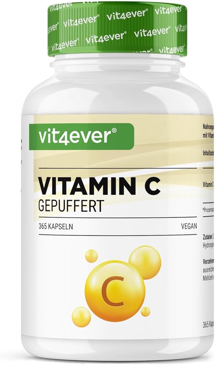 Goedkoopste Vitamine C gebufferd - 365 capsules - 1000 mg vitamine C per dagelijkse dosis (2x daags) - time released Van plantaardige fermentatie - pH neutraal & zeer goed te verdragen - Veganistisch - Vit4ever