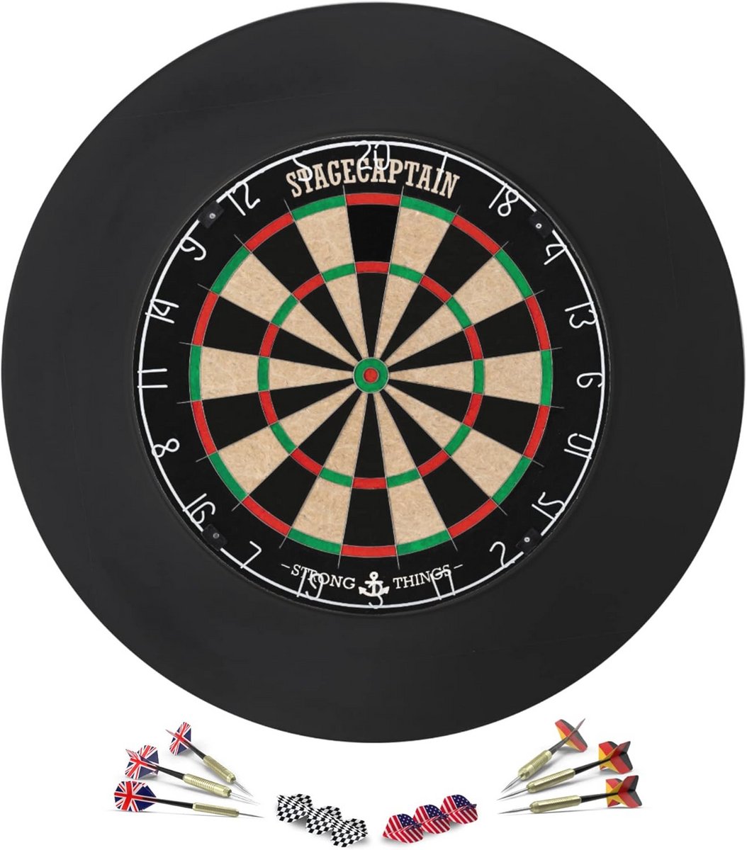 Sisal Dartbord Standaard Set met Roterende Nummerring en Darts - Compleet met Surround en Muurbevestiging