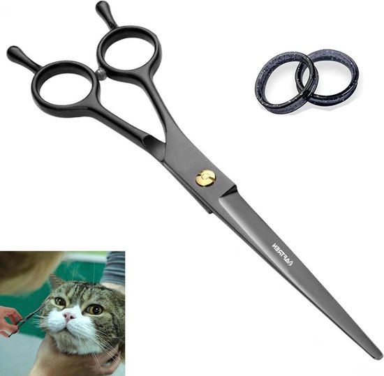 Foto: Professional curved dog grooming scissors with round tip j2 stainless steel black