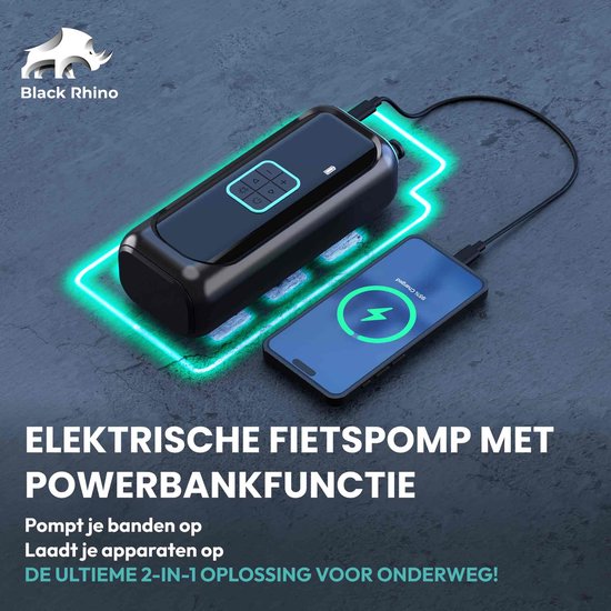 Black Rhino AeroBoost T-2 - Krachtige Luchtcompressor - Duurzame 4000 mAh Batterij - Powerbankfunctie - Dual Digitale display - Multifunctioneel - Werktijd 24 Minuten van Black Rhino — afbeelding 5
