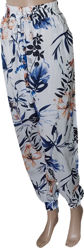 Broek - Zomerbroek - Yoga broek - Strandbroek - Palazzo - Elastische Band - Dames - Comfort - Kleur Wit/Zwart/Blauw/Oranje - Maat 42-44