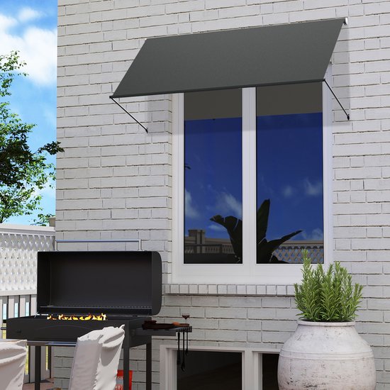 Aufun Parasol de balcon résistant aux UV - Store manuel rétractable en polyester et acier, store télescopique - store de balcon réglable en hauteur et en inclinaison Parasol de balcon - 350 x 145 cm - anthracite
