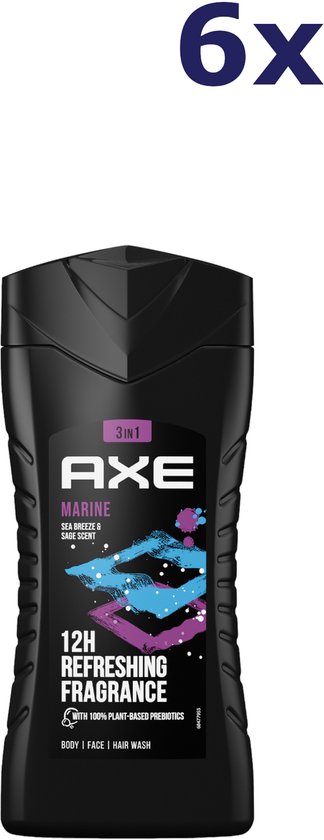 Axe Gel douche et shampooing 3-in-1 - Marine 250 ml - Pack Économique 6 x 250 ml