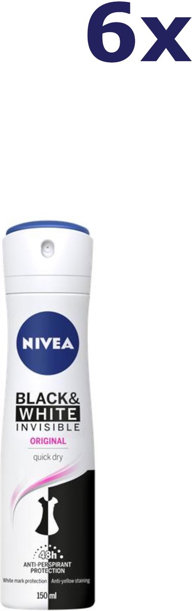 Goedkoopste Nivea Deospray - Black & White Clear - Women - Deodorant - 6x 150 ml - Voordeelverpakking