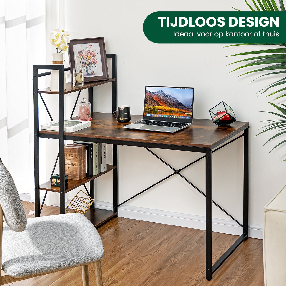 xDays Bureau - Computertafel met planken - Computerbureau - Industrieel Thuiskantoor /120