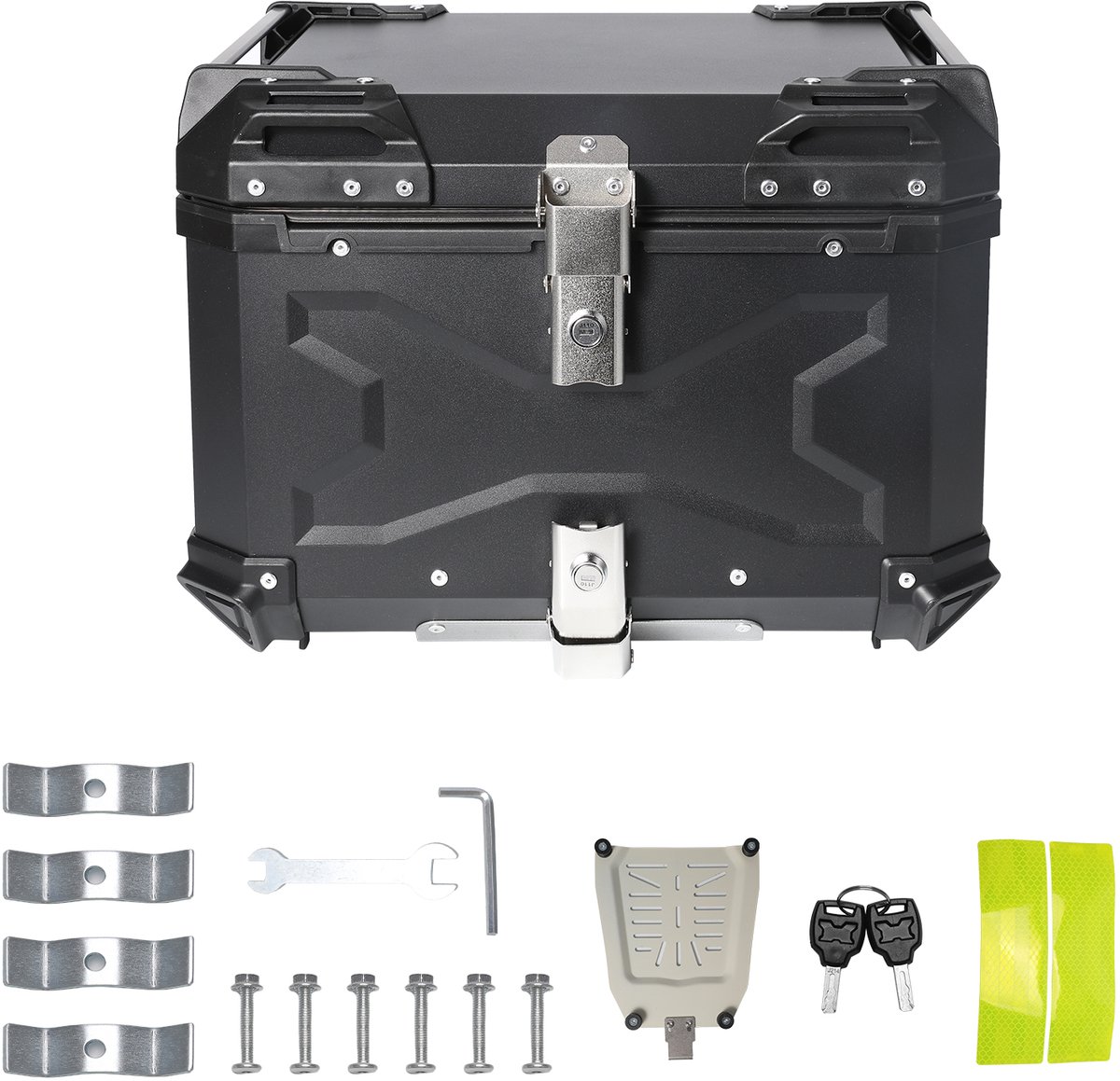 28L 45L 55L 65L 100L Motorfiets Topkoffer Scooter Universele Opbergkoffer Waterdichte Aluminium Bagage Tour Helmdoos met Veiligheidsslot - Inclusief Rugkussen (Kleur: Zilver, Maat