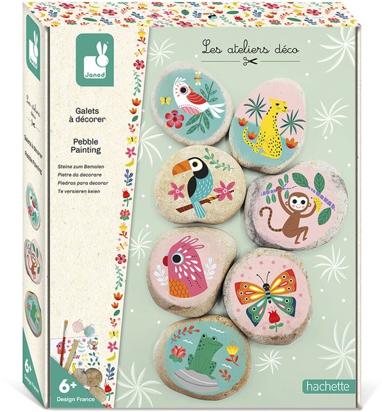 Janod Les Ateliers Deco - Stenen Versieren - 7 Echte Kiezels Om Te Versieren Met Verf En Stickers - Geschikt Vanaf 6 Jaar