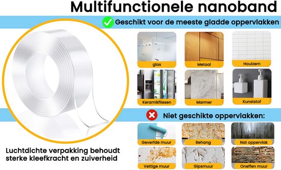 Lntyq 6M Ruban Adhésif Double Face Extra Fort, Transparent Lavable Fin Nano Tape, Amovible