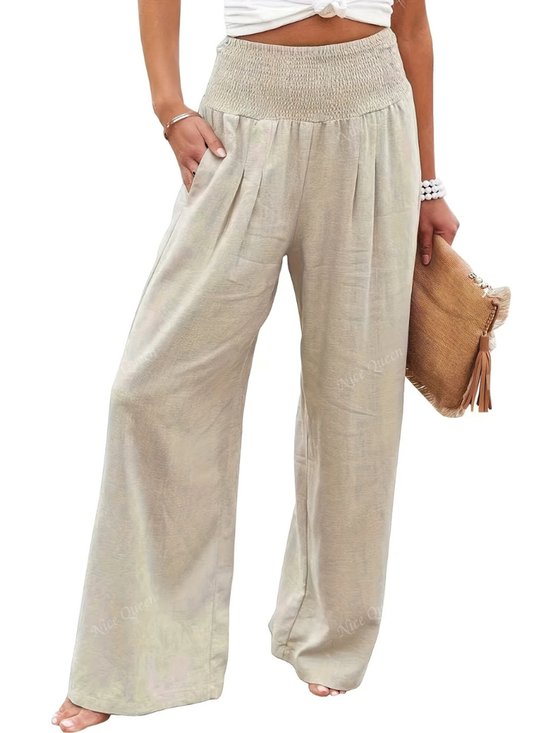 Pantalon en lin Livano pour femme - Pantalon d'été - Adultes - Pantalon long - Pantalon de plage - Été - Style Ibiza - Beige - Taille XL