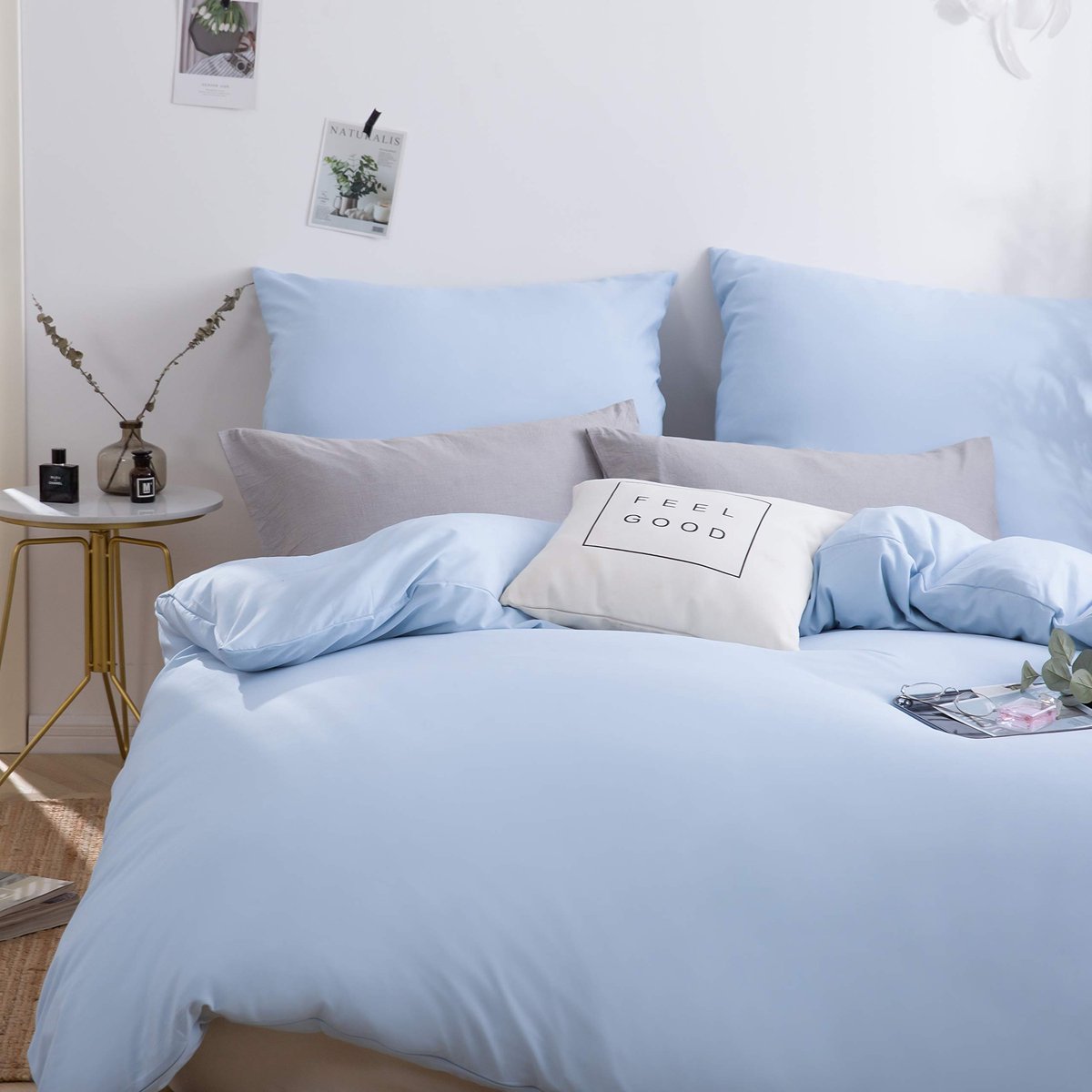 Ibenzoa Comfortabel en Stijlvol Dekbedovertrekset van Microvezel voor alle Seizoenen, 200 x 200 cm Spa blauw