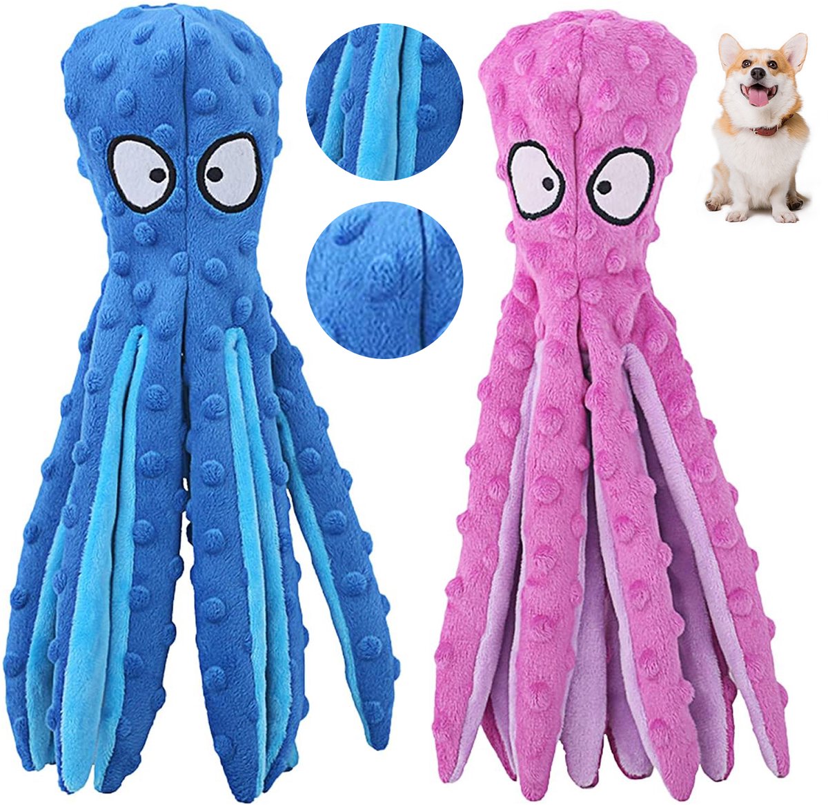 DOWO® - Honden speelgoed - 2x Octopus - Sterspeeltje - Puppy's t/m Middelgrote Honden - Hondenspeelgoed - Speelgoed Hond - Hondenspeeltjes - Populair bij honden