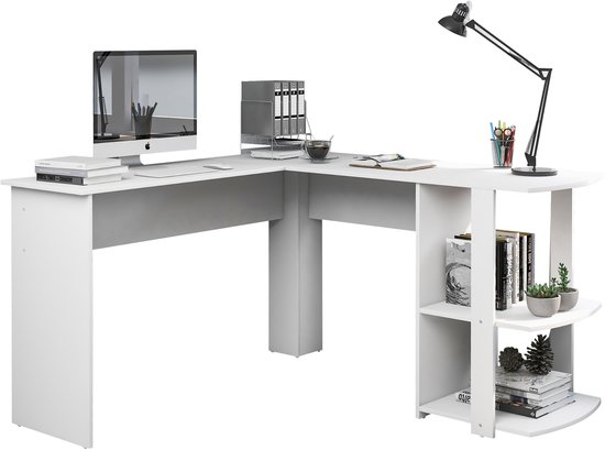 Bureau - Hoekbureau - Hoekbureau met opbergruimte - Hoek bureau - - 140 x 140x 75 cm (B x D x H)-game bureau -hoekbureau gaming - wit
