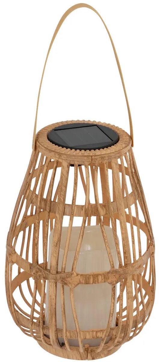 Atmosphera Solar tuin lantaarn - naturel - rotan kunststof - 16 x 23 cm - buiten - Led kaars licht