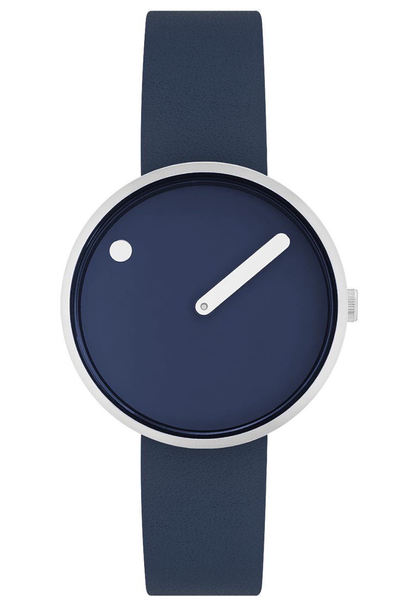Picto Design Dameshorloge Midnight Blue Wijzerplaat, Stalen Horlogekast, Donkerblauwe Lederen Horlogeband 34093-6714S - 34mm