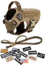 Harnais tactique Chiens avec laisse et 12 patchs - K9 - Camouflage - Harnais anti- Trek - Contrôle Extra - S