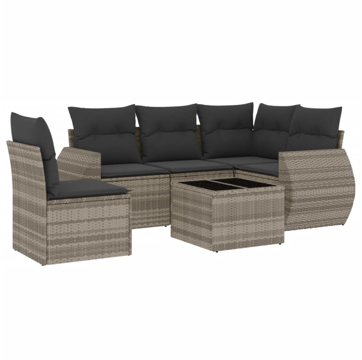 The Living Store 6-delige Loungeset met kussens poly rattan lichtgrijs - Loungeset - Tuinbank - Loungehoek - Buitentijnen - Tuinmeubels