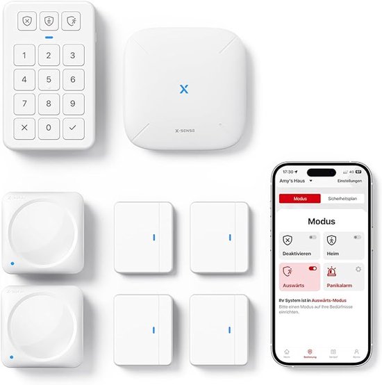 X-Sense HS08X Draadloos Beveiligingssysteem - 8-delig Smart Home Alarmsysteem - Met Sirene - Keypad - 2 x Bewegingssensor - 4 x Raam-/ Deursensor - Werkt op SBS50 Base Station - met Deuralarm
