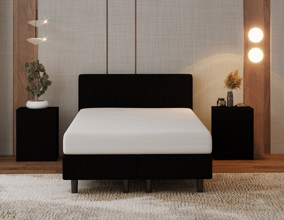 Nessa® 120x200 Boxspring Bjorn Zwart - Inclusief 20cm dik HR45 Koudschuim Comfort matras