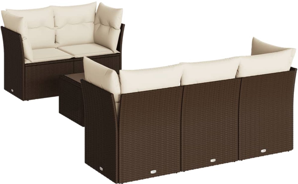 Bruine poly rattan loungeset met kussens voor buiten - The Living Store.