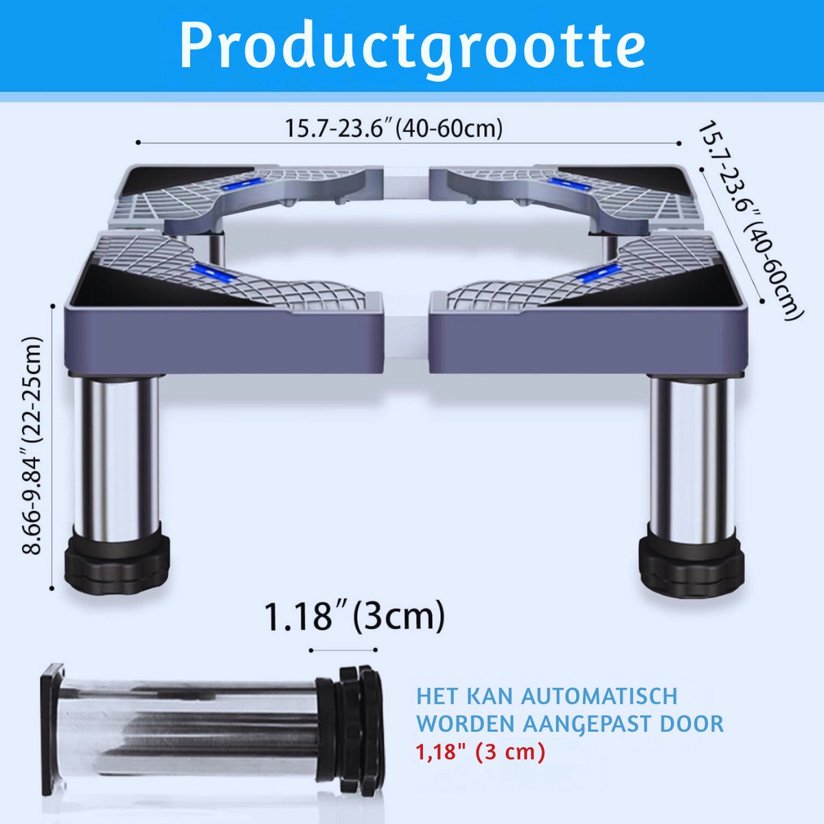 MM Brands Wasmachine Verhoger - Meubelroller - Meubelverplaatser - Ook geschikt voor Vaatwasser, Koelkast, Vriezer en Droger - Met Wieltjes - Blauwe pads