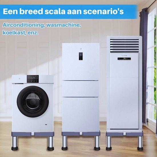 Wasmachine-onderstel, wasmachinepoten, standaard, voetstuk voor koelkast, droger en vriezer, hoge belasting van 150 kg, verstelbare breedte en hoogte (40 - 60 cm, 19 - 22 cm