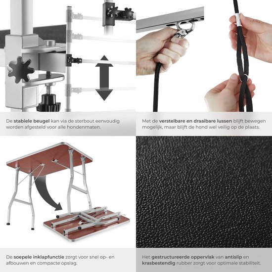 tectake® - Trimtafel met twee lussen - Trimtafel voor honden/katten - Opvouwbaar, met krasbestendig rubberen oppervlak
