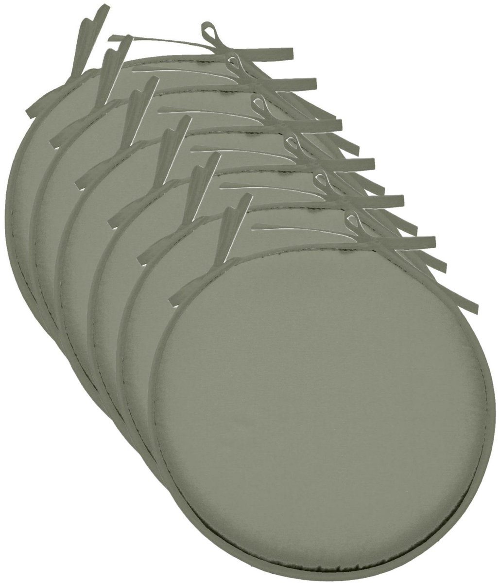 Stof Textile Home stoelkussens - 6x - groen - D40 x H3 cm - voor binnen - touwtjes sluiting - zitkussens plat - rond