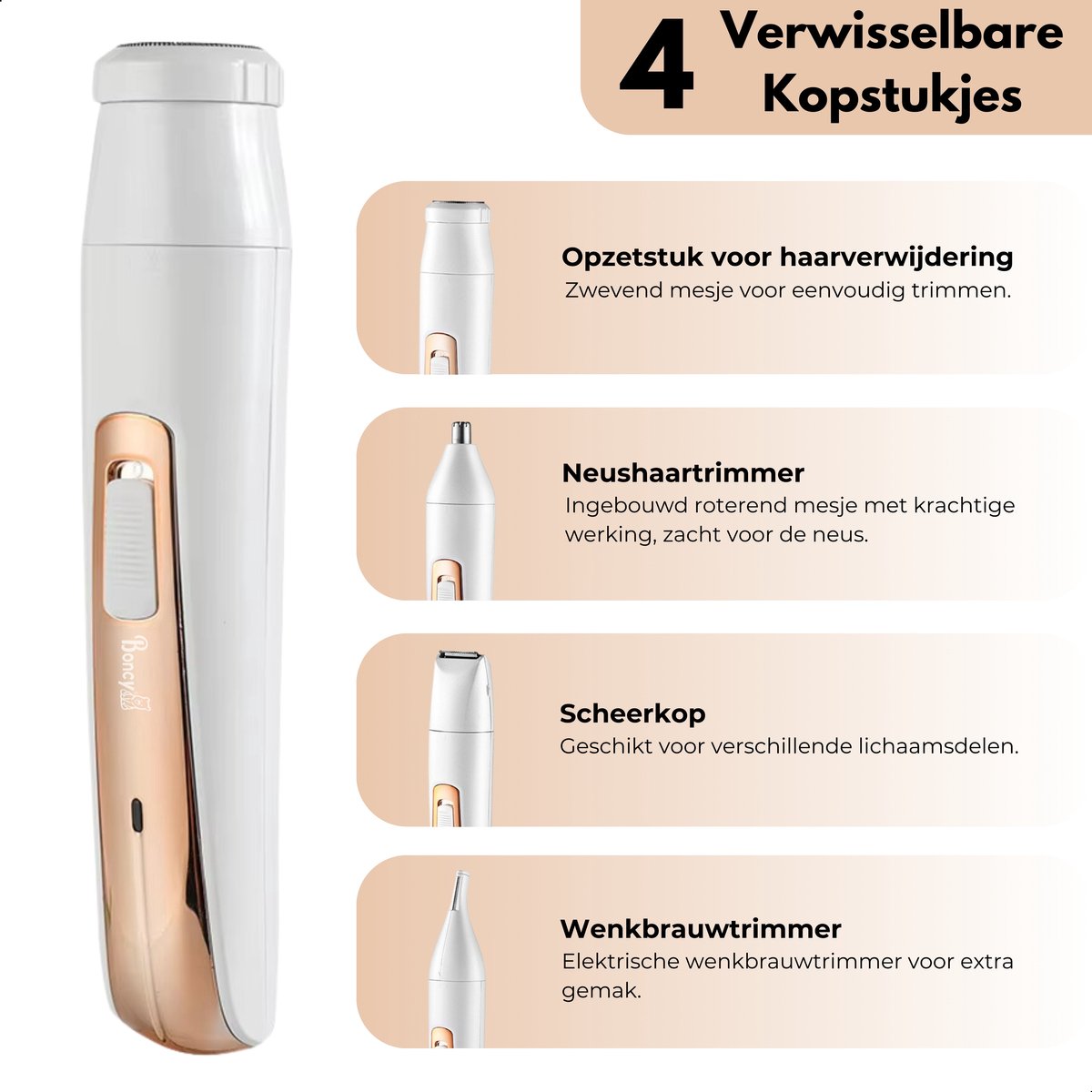 Boncy® Ladyshave 4 in 1 Haar Trimmer - Ladyshaves voor Vrouwen Oplaadbaar - Ontharingsapparaat Vrouw - Scheerapparaat Gezicht Dames thumbnail 3