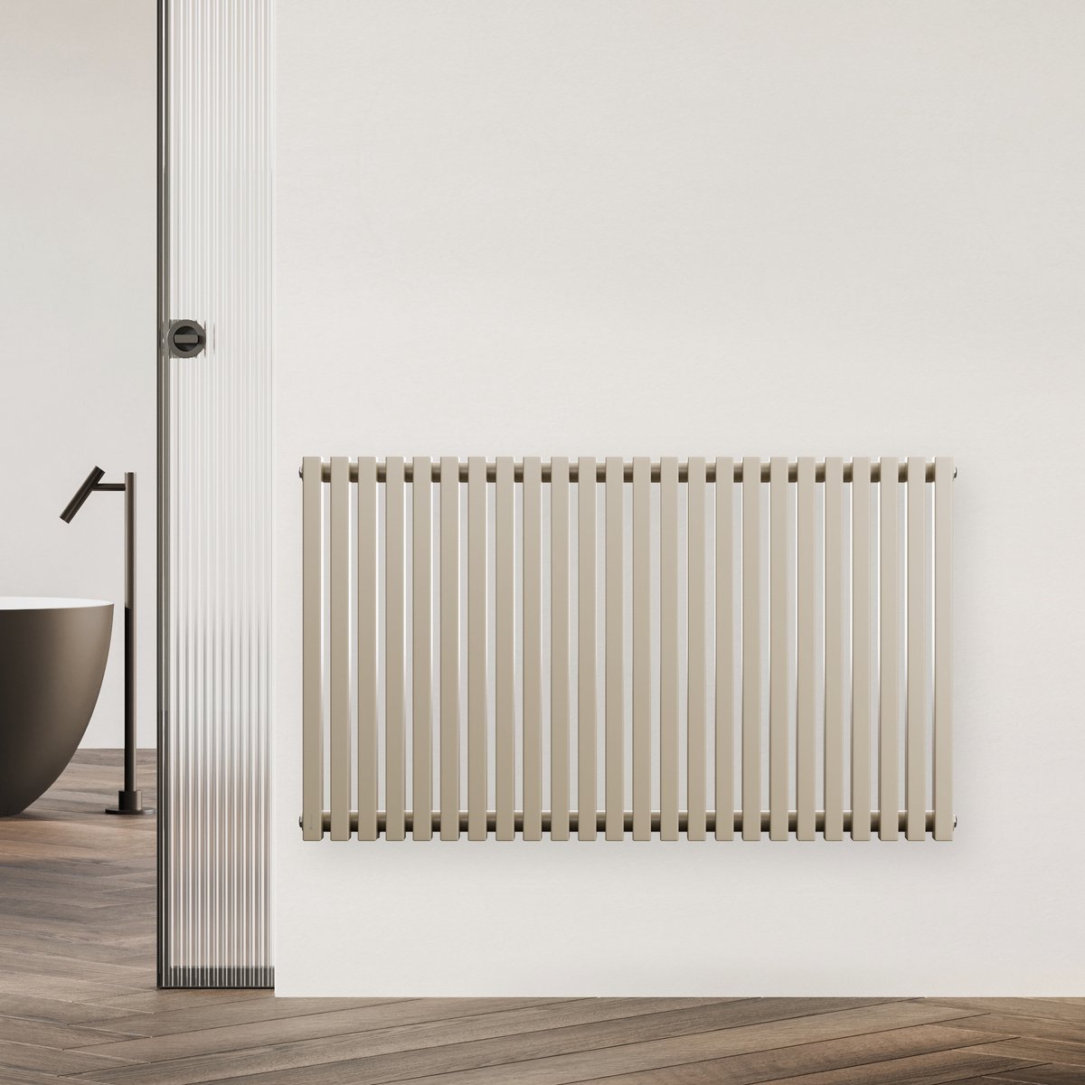 Blumfeldt Radiator - 891W Wandradiator met Verticale Verwarmingsbuizen, Modern Stalen Ontwerp, Centrale Aansluiting, Efficiënte Warmte voor Badkamers & Woonkamers, 63 x 108 cm, Zand