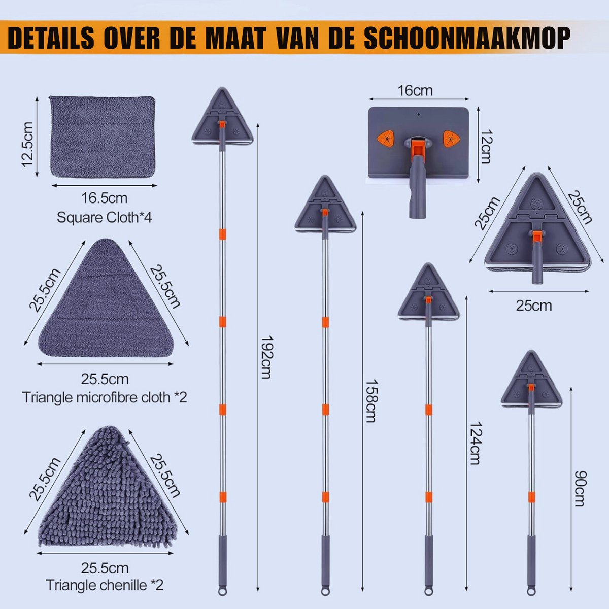 JEHONN Wandreiniger dweil met lang handvat voor geschilderde muren, plint, raam, vloer (geel