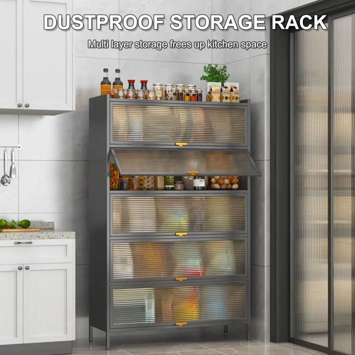 FOXSPORT Keukenkasten - Vrijstaande Keuken Opbergkast - Keukenonderkasten met opklapbare deuren - Dressoir - Kast - Keuken - Huiskamer - 60x32x144cm — cadeau in Cadeau-ideeën - foto 5