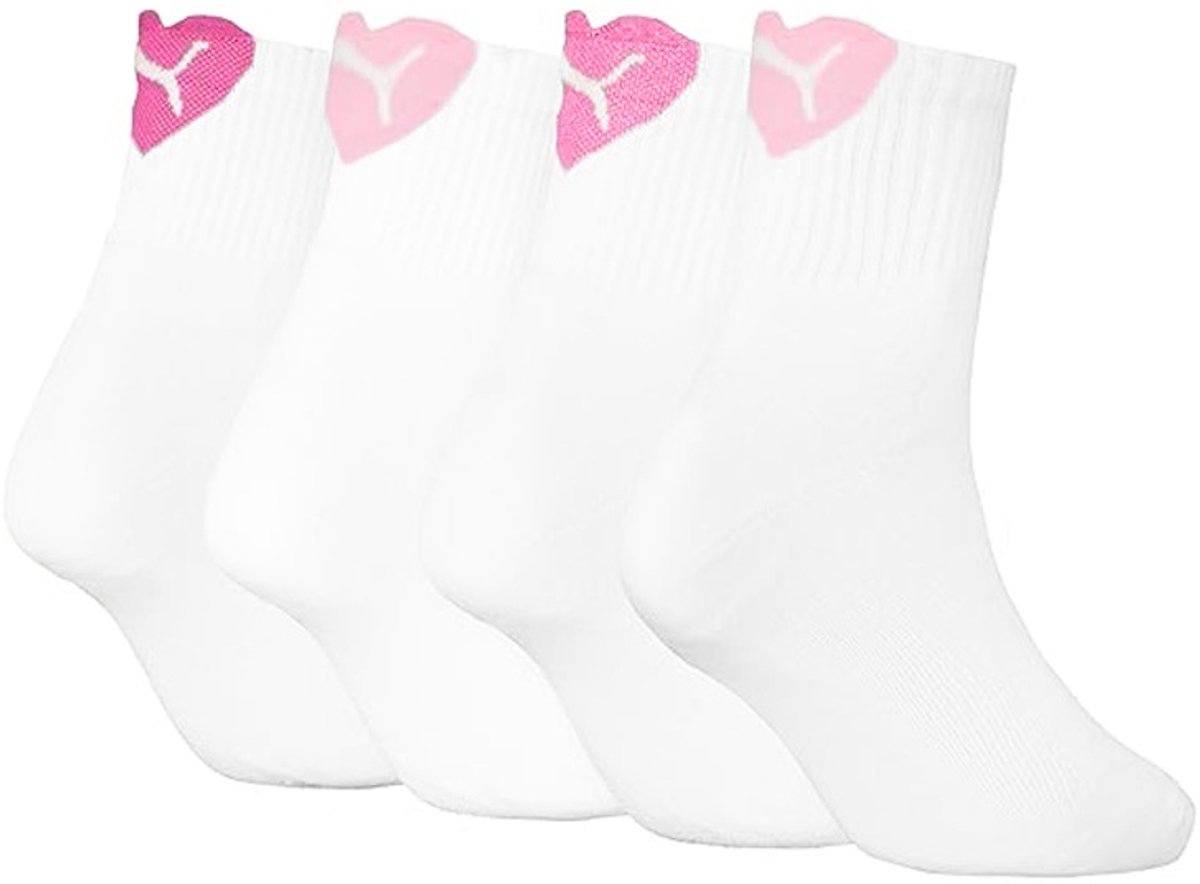 PUMA dames 4p halfhoge sokken heart wit