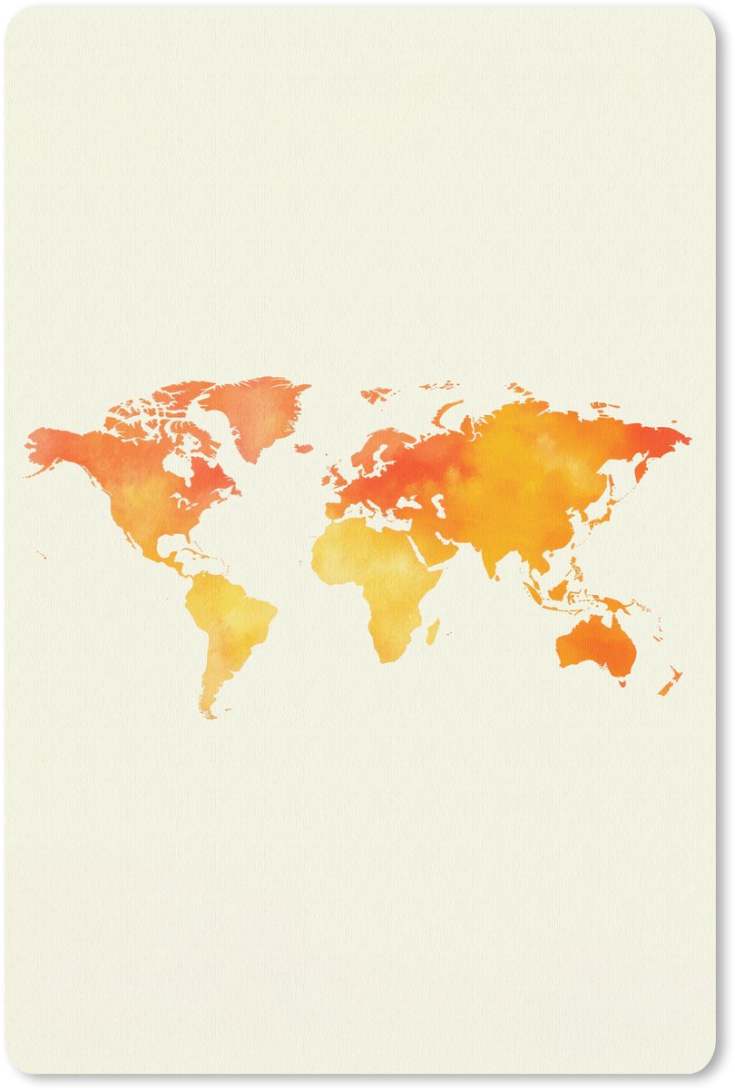 Muismat 18x27 cm - Mousepad Wereldkaart - Oranje - Kleurrijk - Muismatten