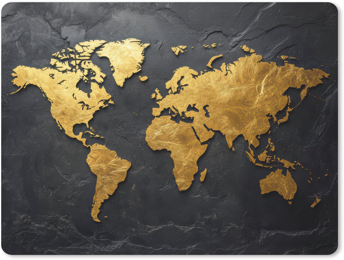 Muismat 23x19 cm - Mousepad Wereldkaart - Goud - Steen - Muismatten