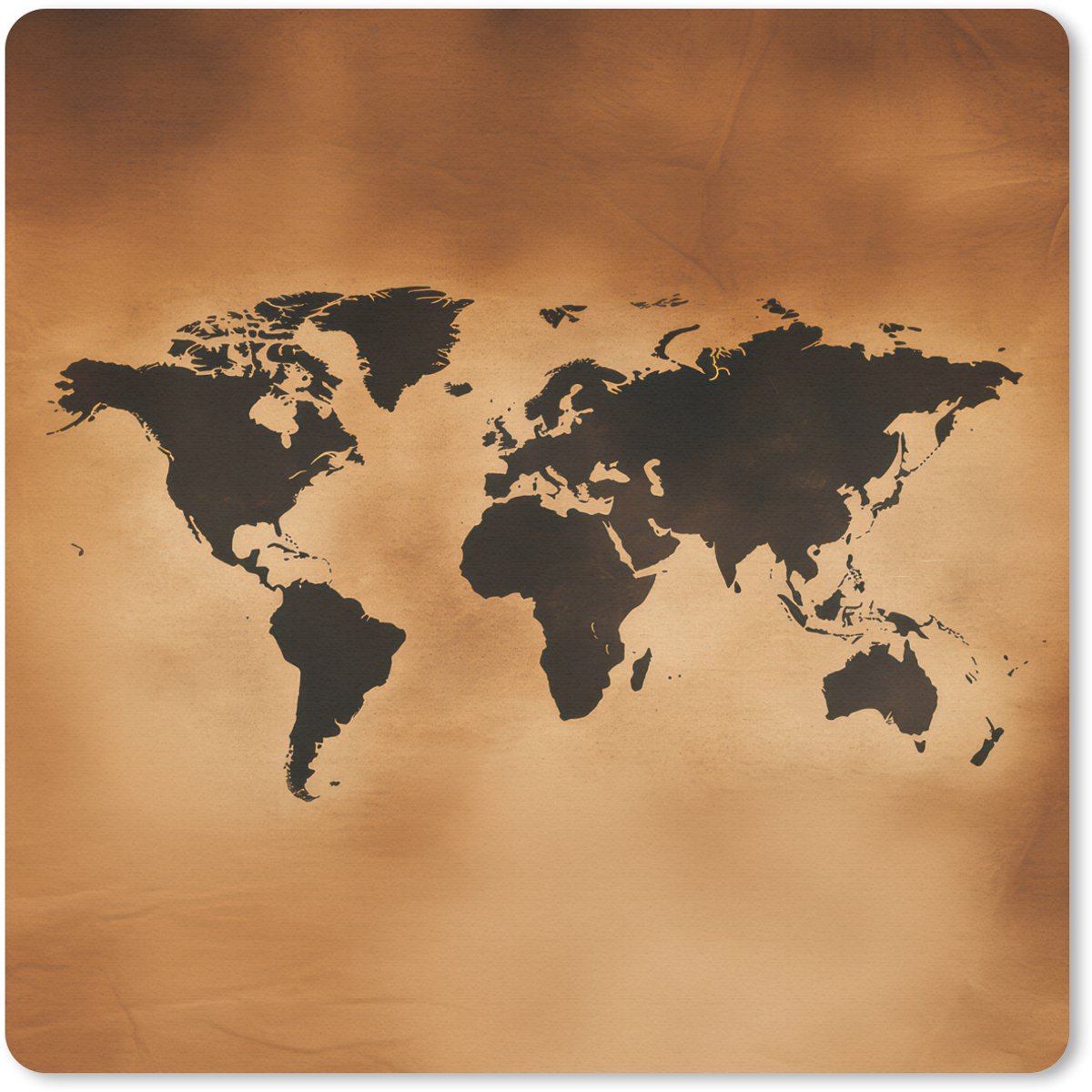 Muismat 20x20 cm - Mousepad Wereldkaart - Bruin - Kaart - Muismatten