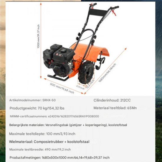 Verticuteermachines - Tuinfrees Cultivator - Benzine - Gazonbeluchter - Verticuteren machinen - 4 Takt - Verticuteerder - Oranje/Zwart van Merkloos	 — afbeelding 5