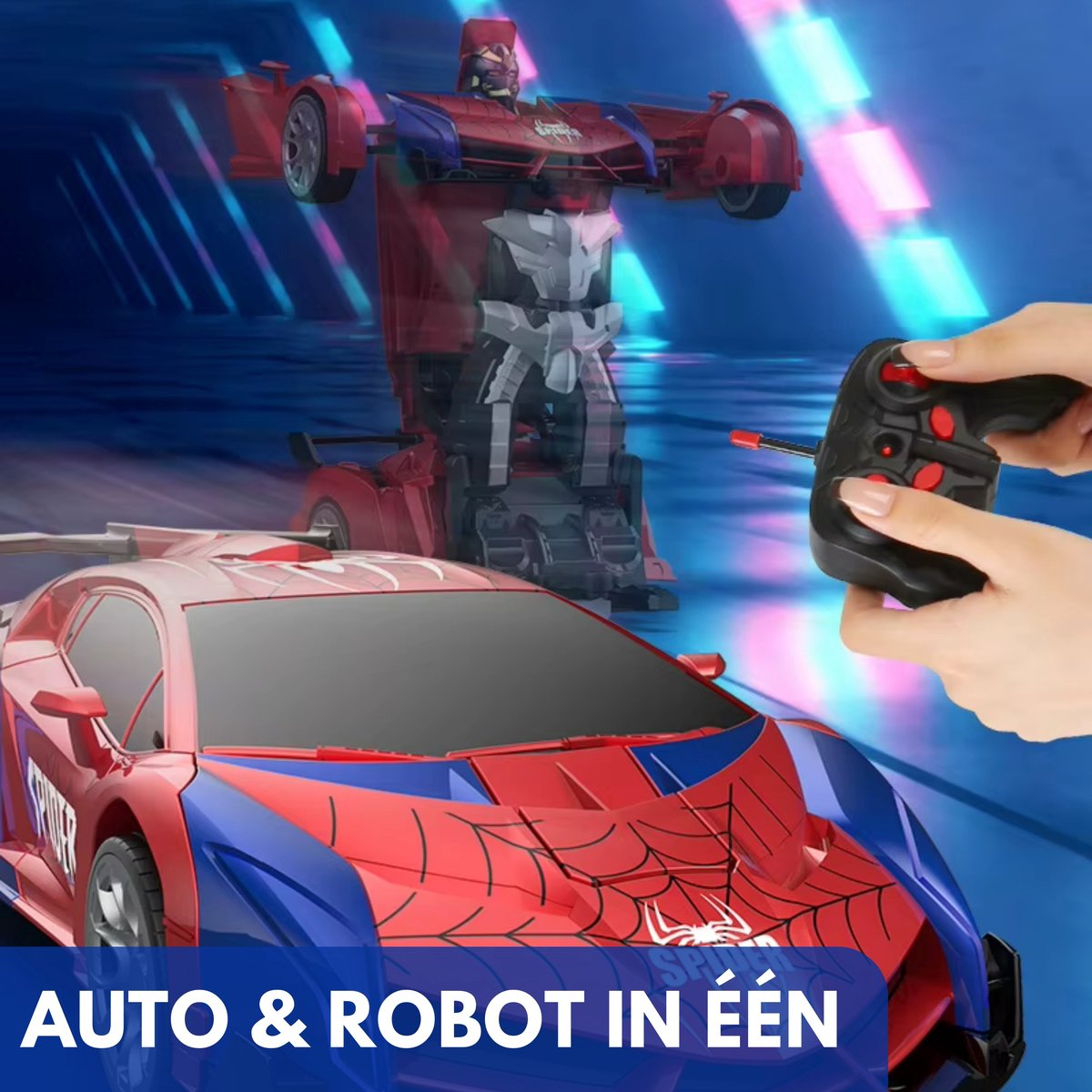 Boncy® Bestuurbare RC Auto - Transformerend Robot Speelgoed Binnen & Buiten - Afstandbestuurbaar Race Drift Car - Jongens Meisje - Afstandsbestuurbaar Raceauto Accu Spiderman Alternatief Stuntauto - Bestuurbaar Elektrisch Autos Afstandsbediening — afbeelding 3