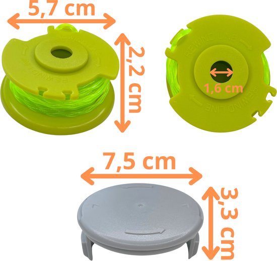 Spoel van draadtrimmer vervangingsdraad AC80RL3 geschikt voor Ryobi One+ bosmaaier 18V 24V 40V Ø 2 mm lengte 3,4 m - Set van 9 spoelen + 2 hoes van Ecd Germany — afbeelding 2