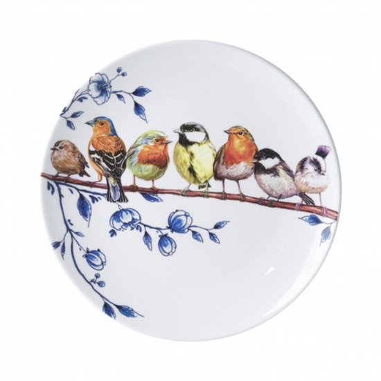 Heinen Delftsblauw wandbord Bosvogels