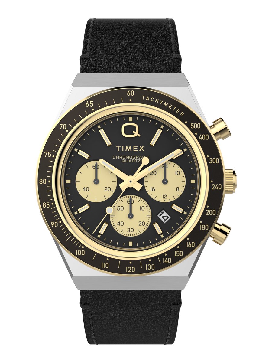 Timex Q Timex® Chronograph Quartz Analog Chronograph Zwart Case: 100% Stainless Steel | Armband: 100% Leather 40 mm TW2W64300AJ, TW2W64400AJ